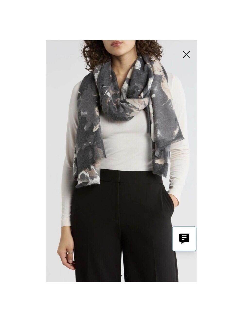 Vince Camuto Super Soft Scarf Wrap Grey Floral Oblong Lightweight One Size Women